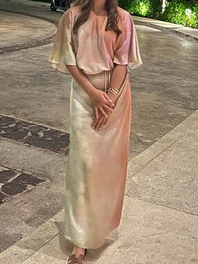 Zara Peach and Cream Satin Dress
